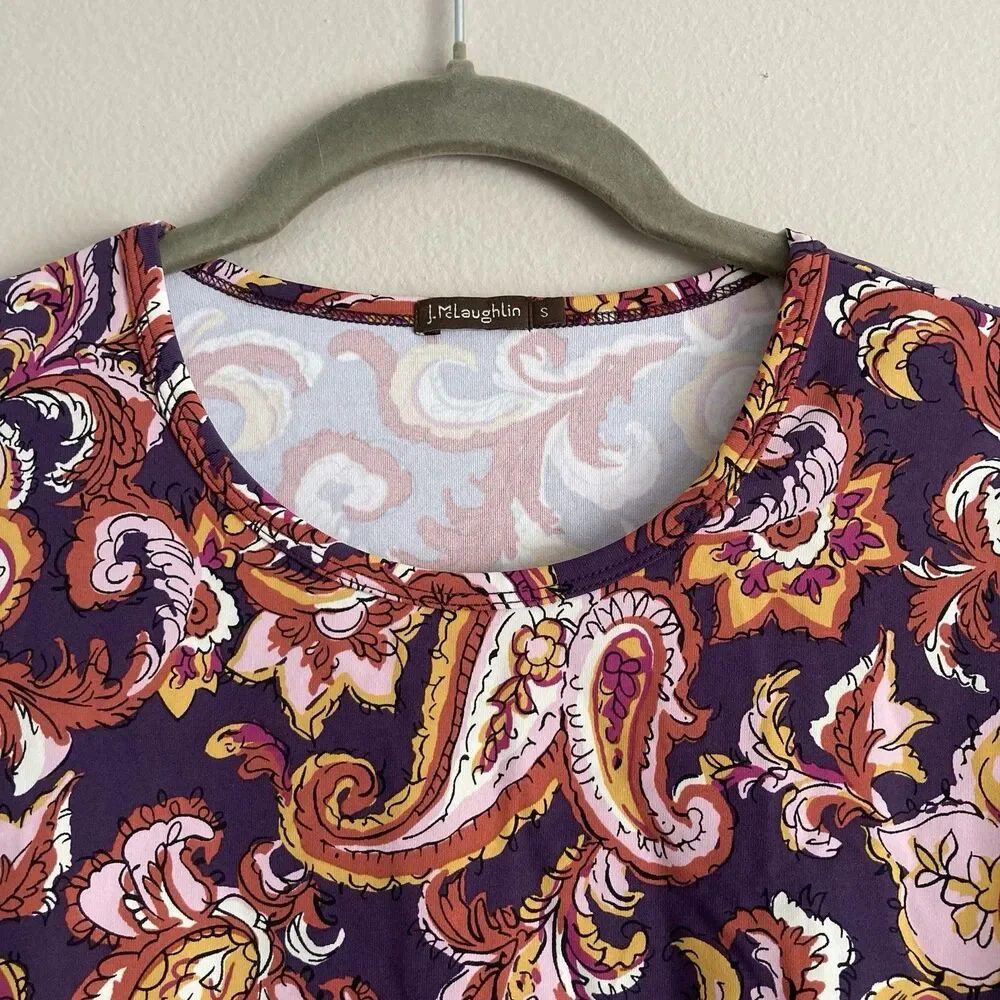 J. McLaughlin Catalina Cloth Purple Paisley Print Top Size Small Stretch Comfort